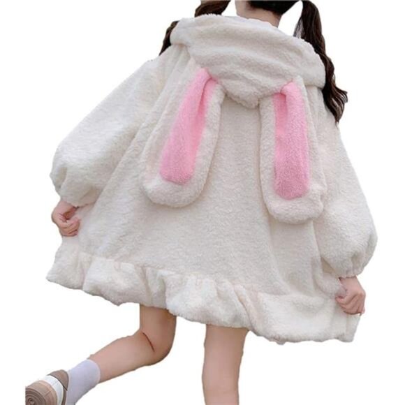 BZB Kawaii Anime Bunny Ear Hoodies For Women Sweet Lovely Fuzzy Fluffy Rabbit - Picture 6 of 6